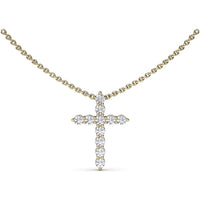 Prong Set Round Diamond Cross Pendant Necklace by Fana - 0.77 Carat Total Diamond Weight