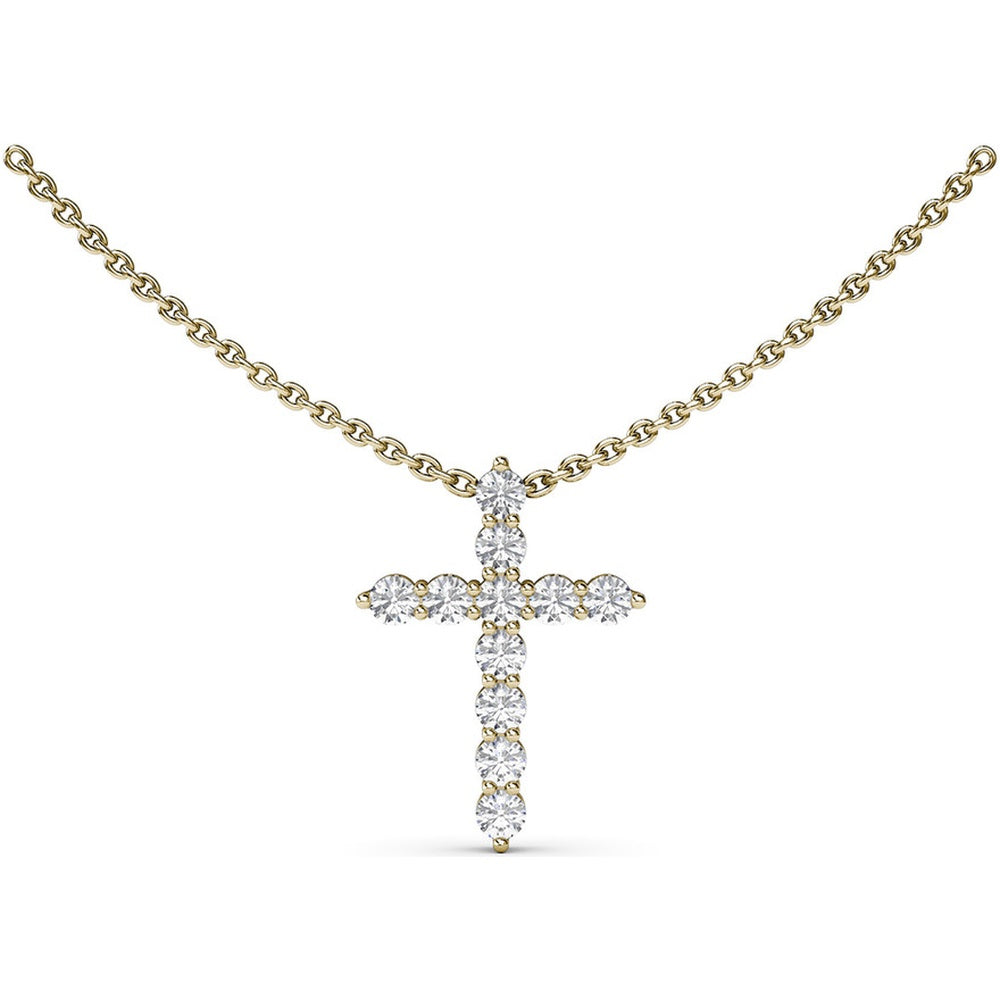 Prong Set Round Diamond Cross Pendant Necklace by Fana - 0.77 Carat Total Diamond Weight