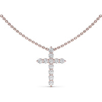 Prong Set Round Diamond Cross Pendant Necklace by Fana - 0.77 Carat Total Diamond Weight