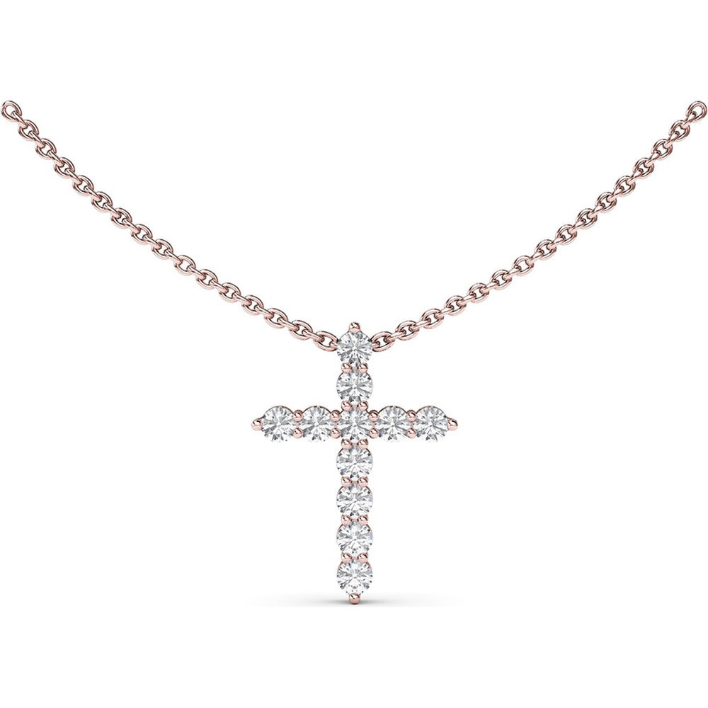 Prong Set Round Diamond Cross Pendant Necklace by Fana - 0.77 Carat Total Diamond Weight