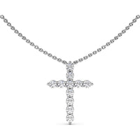 Prong-Set Round Diamond Cross Pendant Necklace by Fana - 1.15 Carat Total Diamond Weight