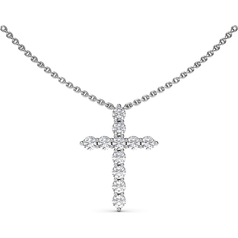 Prong-Set Round Diamond Cross Pendant Necklace by Fana - 1.15 Carat Total Diamond Weight
