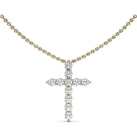 Prong-Set Round Diamond Cross Pendant Necklace by Fana - 1.15 Carat Total Diamond Weight