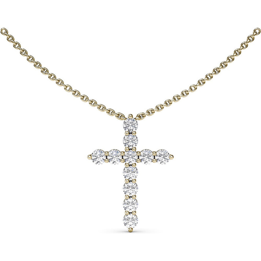 Prong-Set Round Diamond Cross Pendant Necklace by Fana - 1.15 Carat Total Diamond Weight