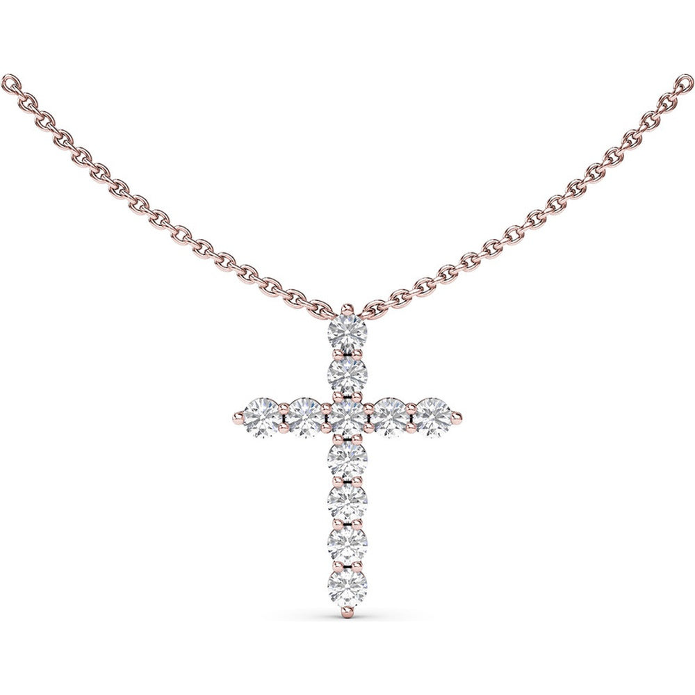 Prong-Set Round Diamond Cross Pendant Necklace by Fana - 1.15 Carat Total Diamond Weight