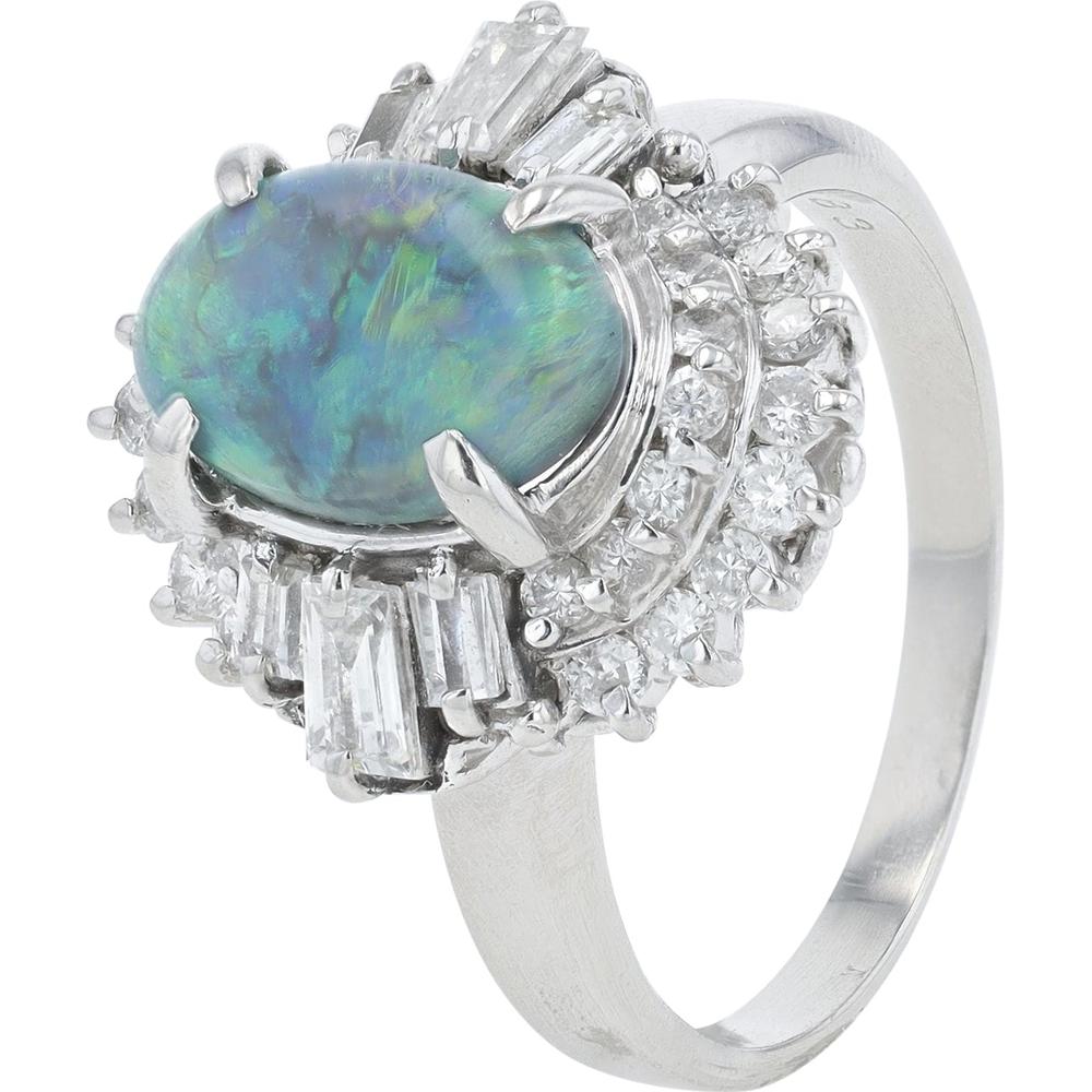Pt900 1.63 Carat Black Opal Center Ring with 0.83 Carat Diamond Accents in Platinum