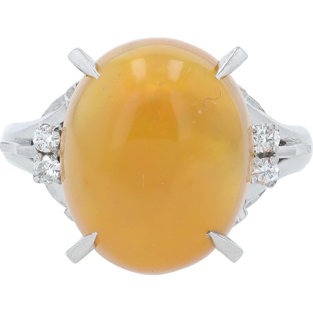 Pt900 Platinum Ring with 1.00 Carat Fire Opal and 0.08 Carat Total Diamond Accents