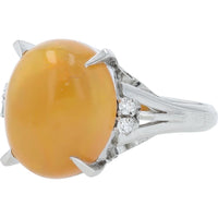 Pt900 Platinum Ring with 1.00 Carat Fire Opal and 0.08 Carat Total Diamond Accents