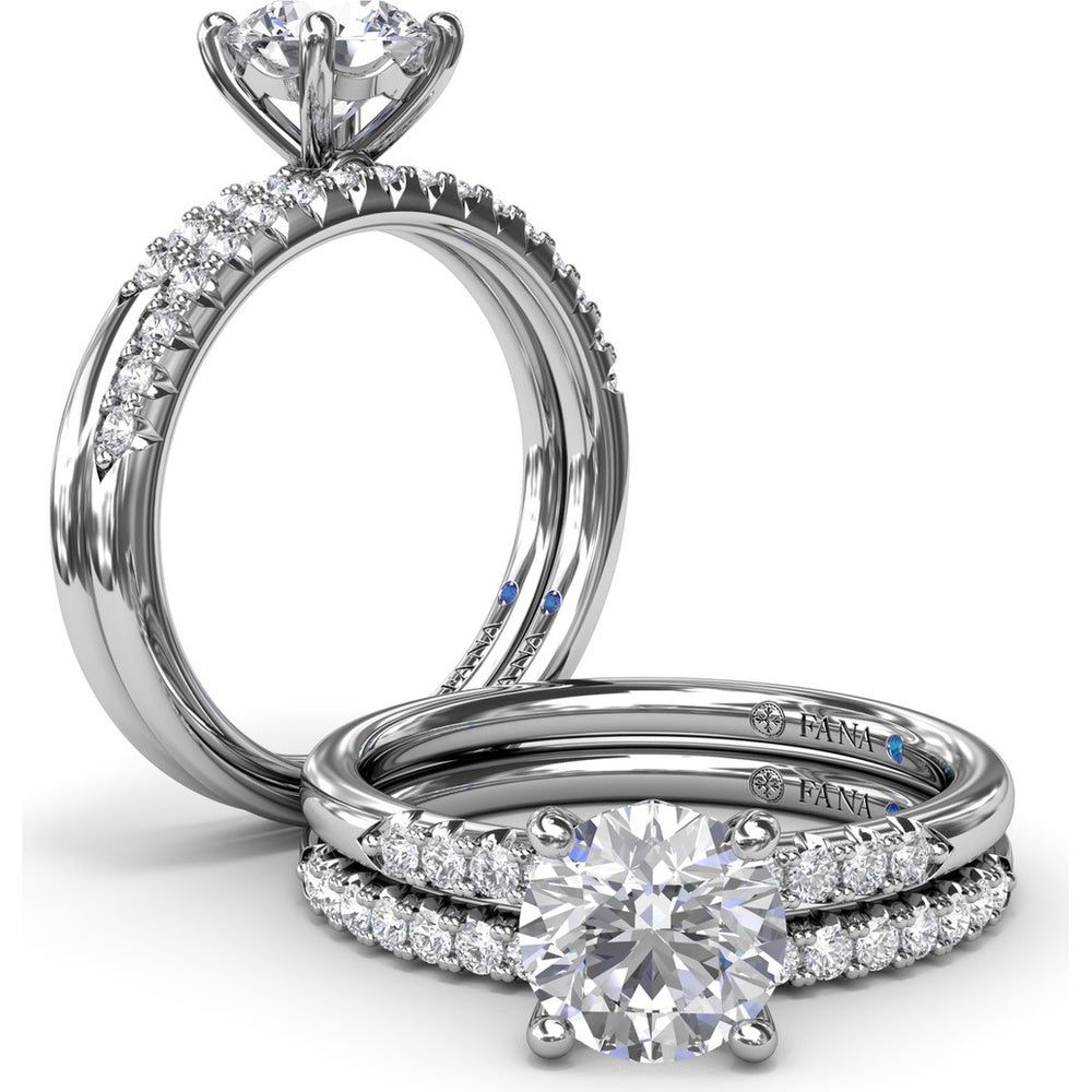 Quarter Band Diamond Engagement Ring Setting with Pavé Round Diamonds by Fana - 0.12 Carat Total Diamond Weight