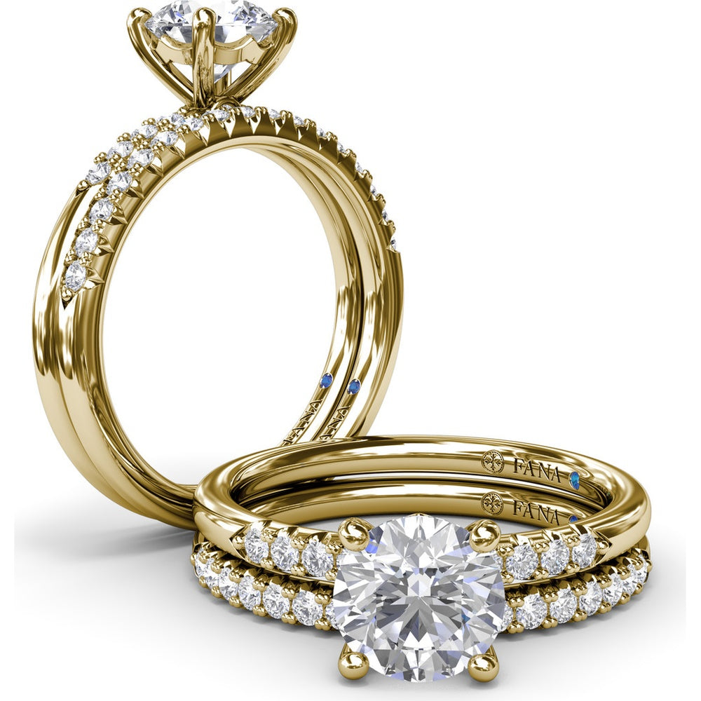 Quarter Band Diamond Engagement Ring Setting with Pavé Round Diamonds by Fana - 0.12 Carat Total Diamond Weight