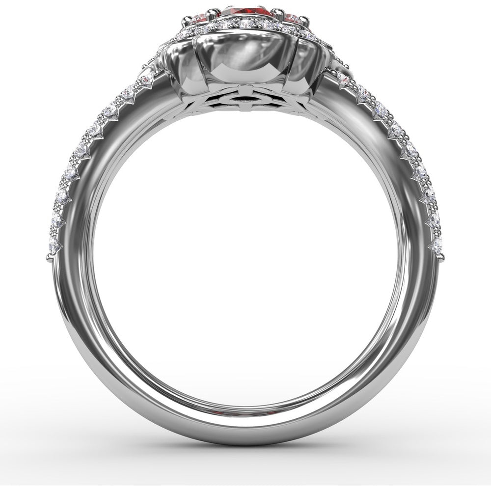 Quatrefoil Cluster Ring with Oval Rubies and Pavé Diamonds by Fana - 1.93 Carat Total Gemstone Weight