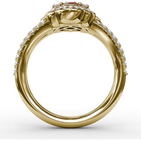 Quatrefoil Cluster Ring with Oval Rubies and Pavé Diamonds by Fana - 1.93 Carat Total Gemstone Weight