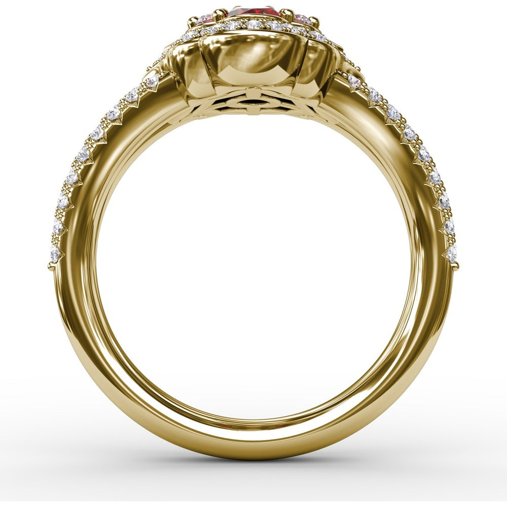 Quatrefoil Cluster Ring with Oval Rubies and Pavé Diamonds by Fana - 1.93 Carat Total Gemstone Weight