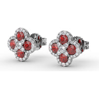 Quatrefoil Ruby and Diamond Cluster Stud Earrings by Fana - 1.47 Carat Total Gemstone Weight