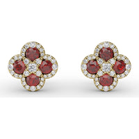 Quatrefoil Ruby and Diamond Cluster Stud Earrings by Fana - 1.47 Carat Total Gemstone Weight