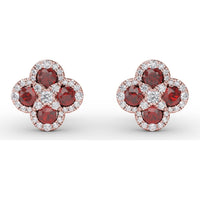 Quatrefoil Ruby and Diamond Cluster Stud Earrings by Fana - 1.47 Carat Total Gemstone Weight