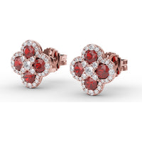 Quatrefoil Ruby and Diamond Cluster Stud Earrings by Fana - 1.47 Carat Total Gemstone Weight
