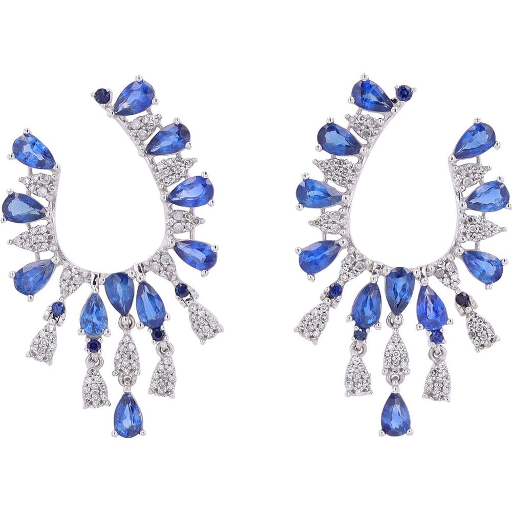 Radiant 14K Gold Sapphire & Diamond Earrings - 5.50 Carat Sapphire, 0.60 Carat Diamond