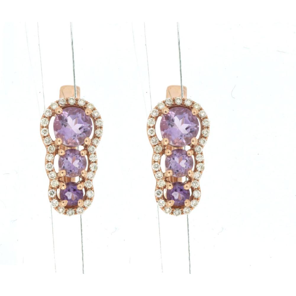 Radiant 14K Rose Gold Amethyst & Diamond Earrings - 1.04 Carat Total Gem Weight