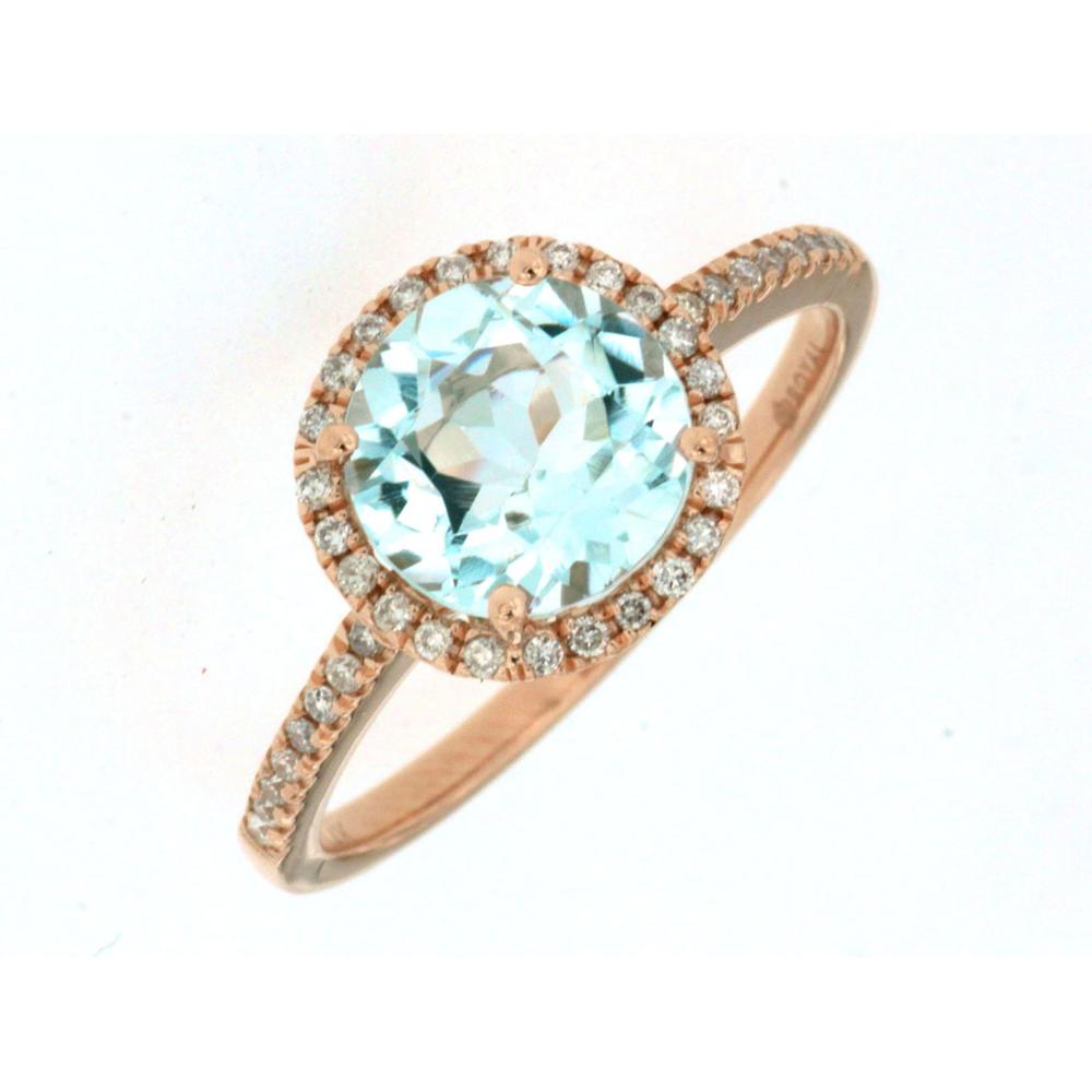 Radiant 14K Rose Gold Aquamarine and Diamond Halo Ring