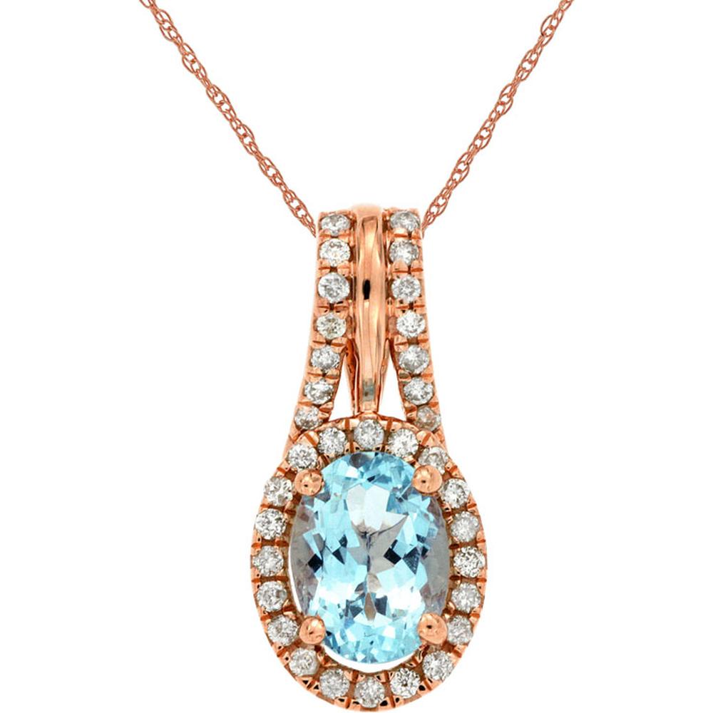 Radiant 14K Rose Gold Aquamarine and Diamond Pendant