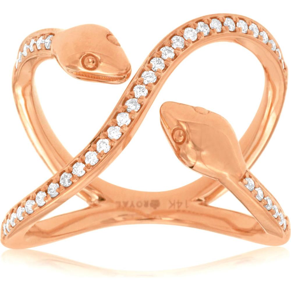 Radiant 14K Rose Gold Diamond Serpent Ring