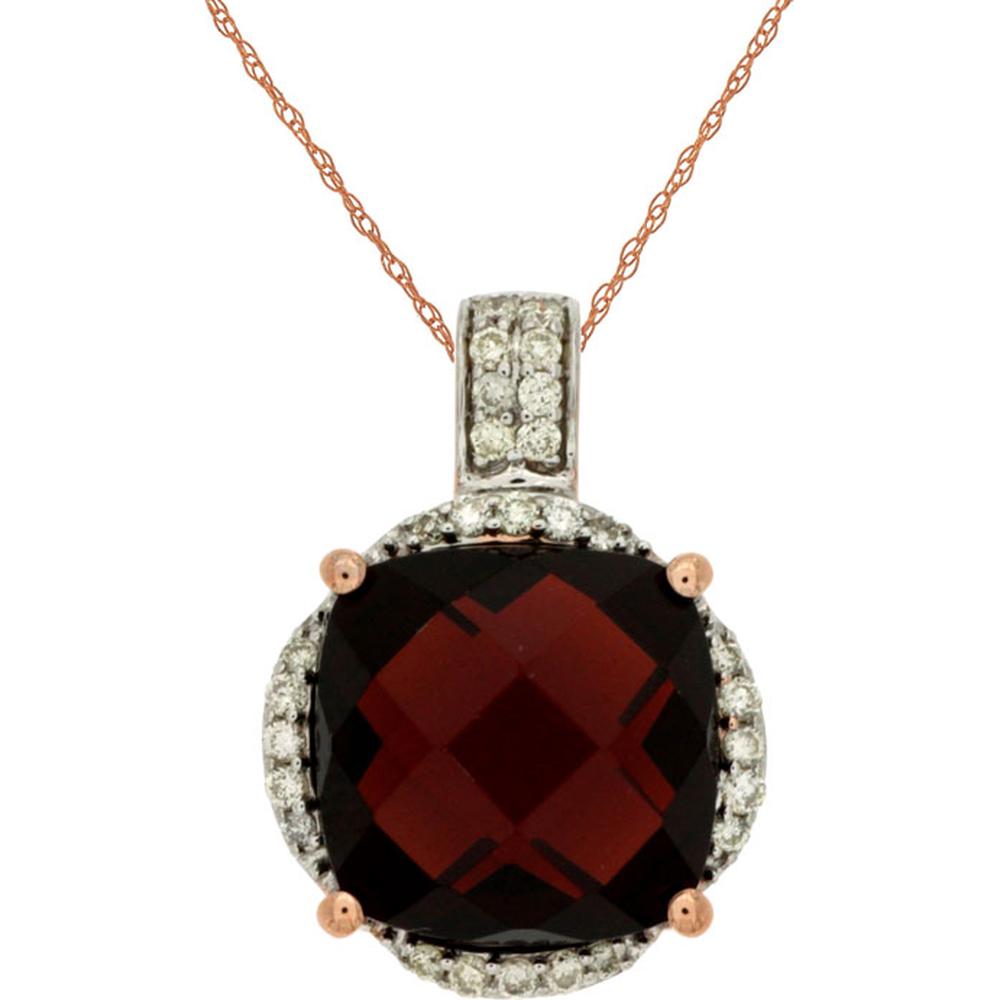 Radiant 14K Rose Gold Garnet and Diamond Cushion-Cut Pendant
