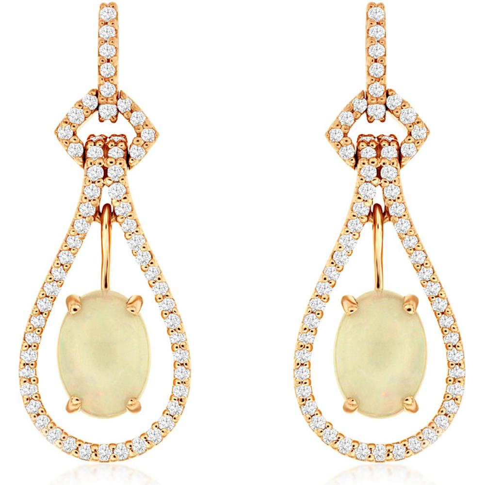 Radiant 14K Rose Gold Opal & Diamond Earrings - 1.00 Carat Opal, 0.34 Carat Diamonds