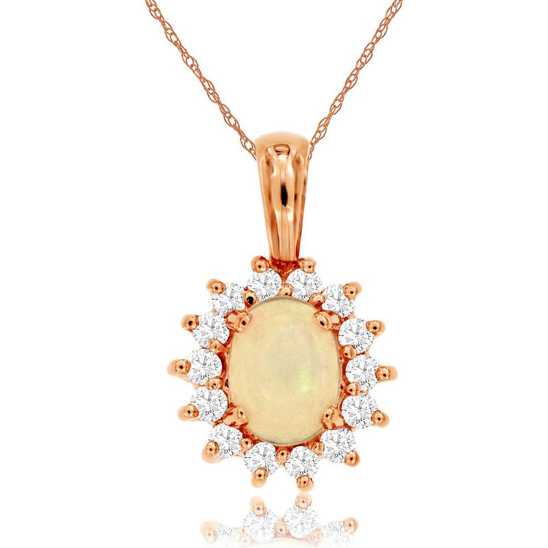 Radiant 14K Rose Gold Opal & Diamond Pendant - Exquisite Necklace