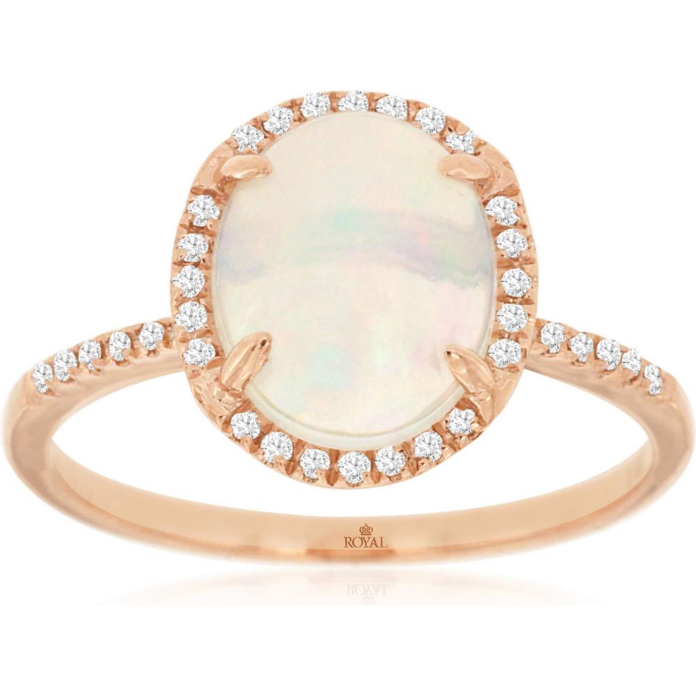 Radiant 14K Rose Gold Opal and Diamond Ring - 1.70 Carat Opal, 0.14 Carat Diamonds