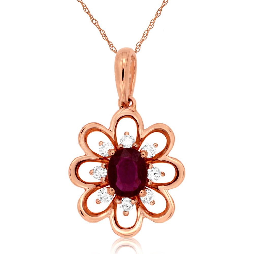 Radiant 14K Rose Gold Ruby and Diamond Celestial Pendant