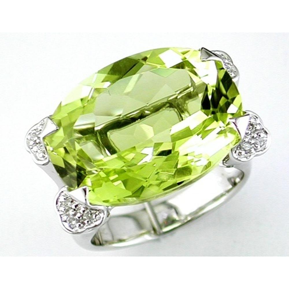 Radiant 14K White Gold 0.10 Carat Diamond & 17.00 Carat Lemon Quartz Ring