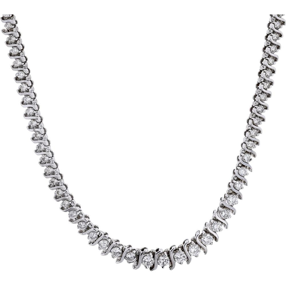 Radiant 14K White Gold 6.50 Carat Diamond S-Bar Necklace