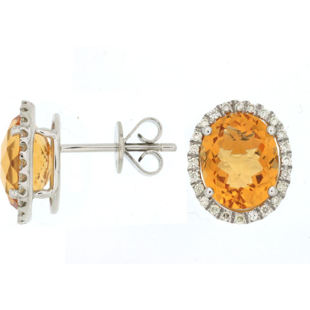 Radiant 14K White Gold Citrine & Diamond Earrings - 4.90 Carat Citrine Center