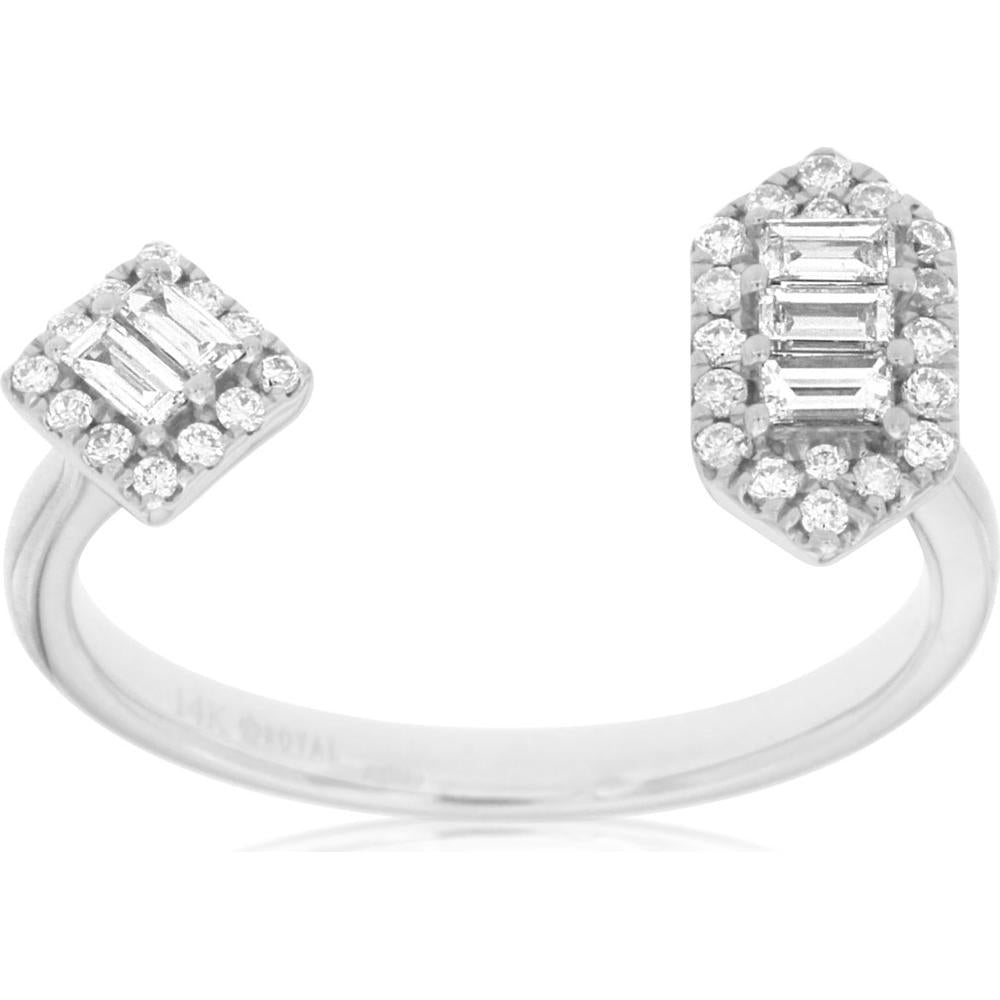 Radiant 14K White Gold Diamond Ring with Baguette Accents