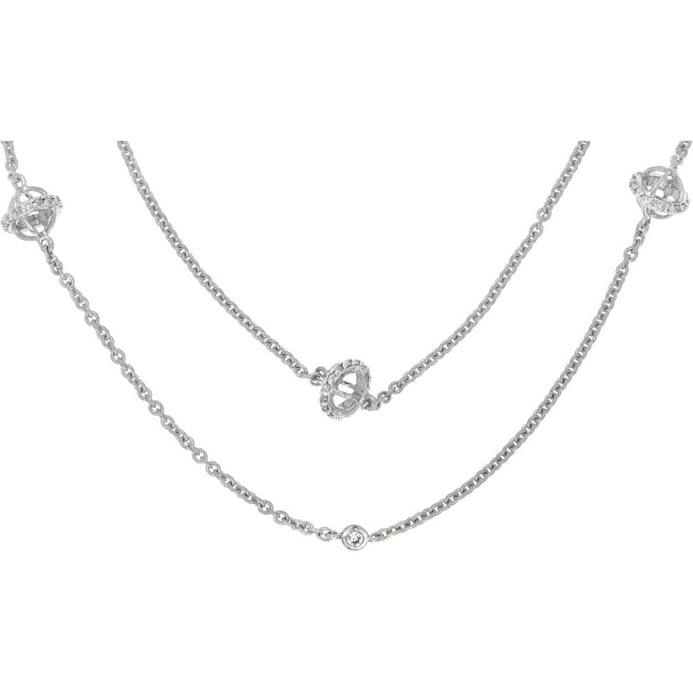 Radiant 14K White Gold Diamond Station Necklace - Dazzling Elegance
