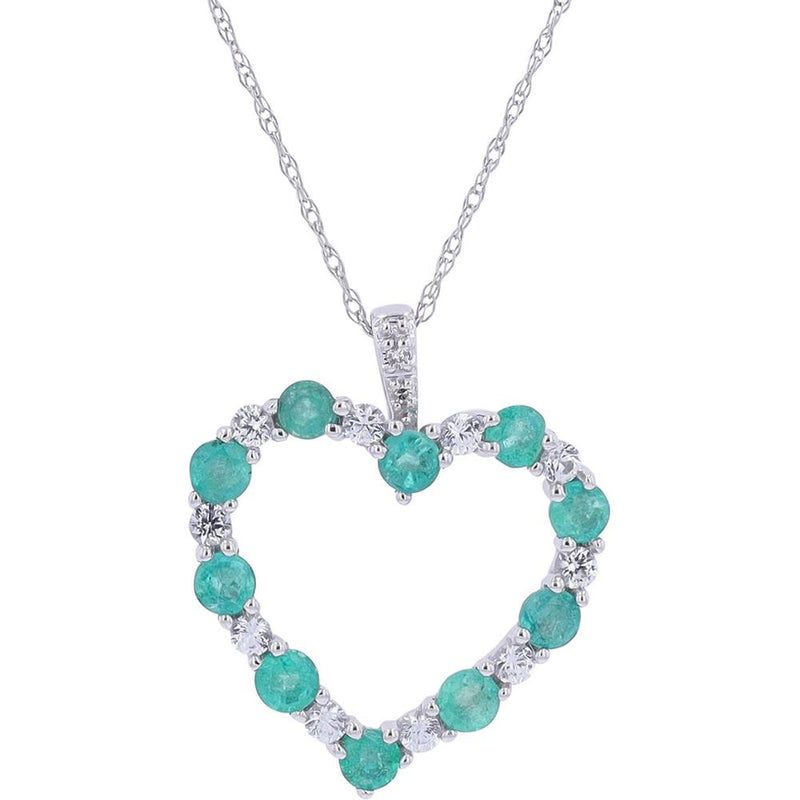 Radiant 14K White Gold Heart Pendant with Gemstone Accents