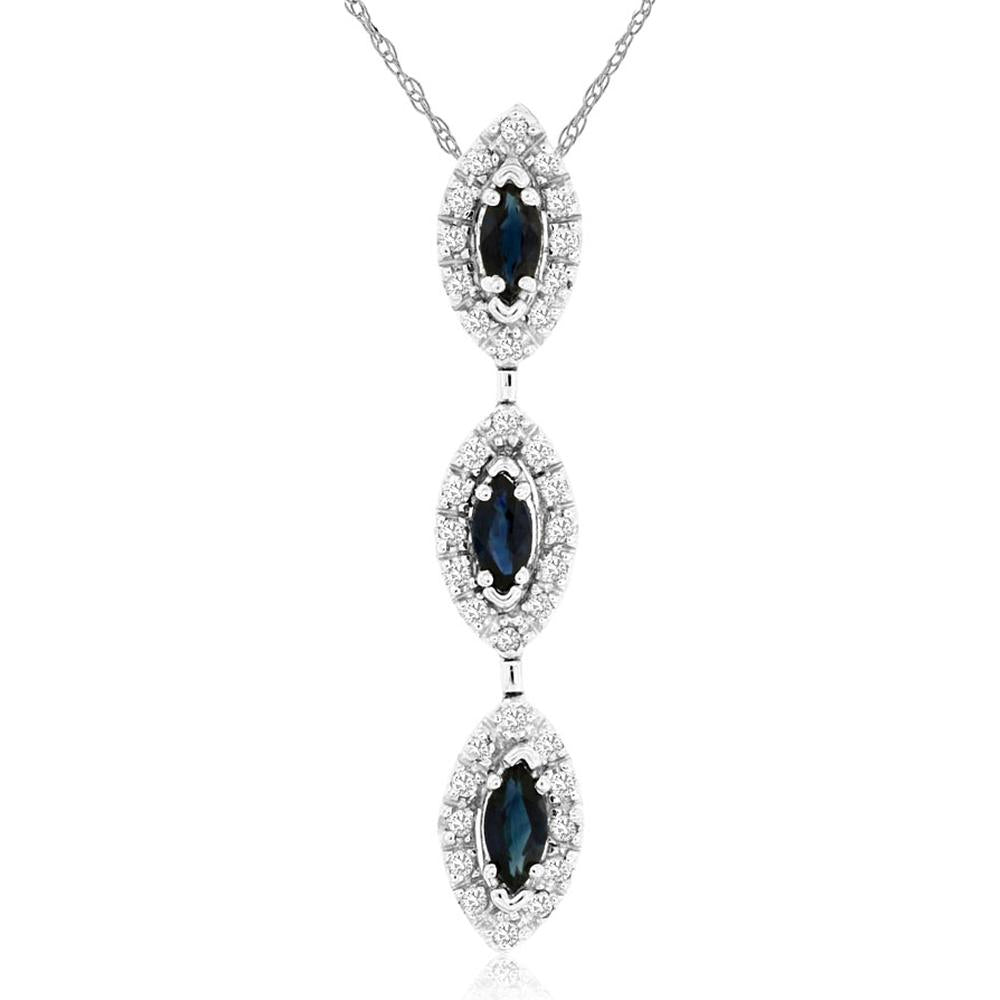 Radiant 14K White Gold Marquise Sapphire & Diamond Pendant