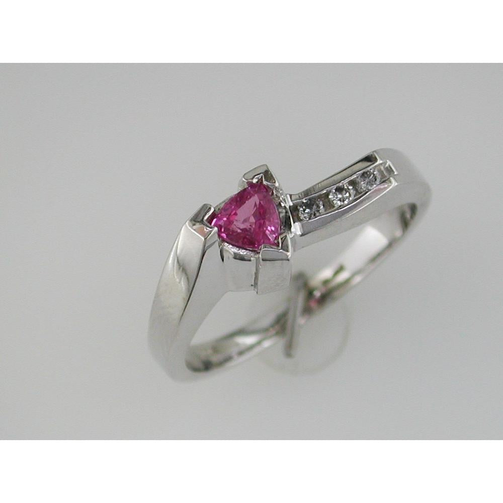 Radiant 14K White Gold Pink Sapphire & Diamond Trillion Ring