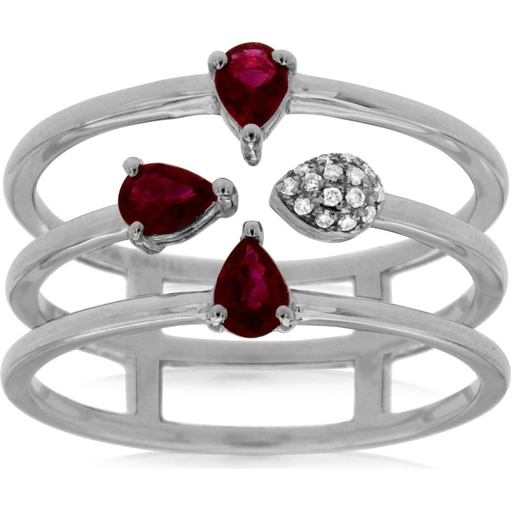 Radiant 14K White Gold Ruby Halo Ring - 0.46 Carat Pear Ruby with Diamond Accents