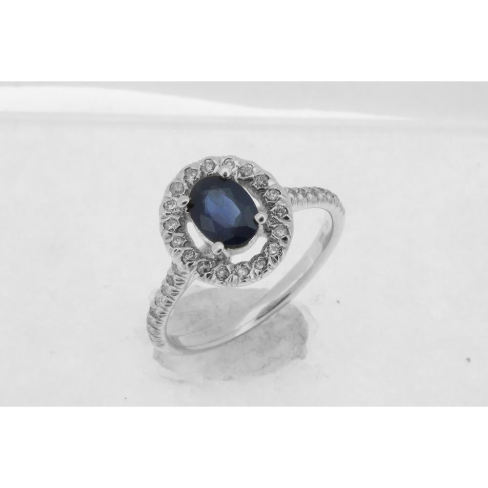 Radiant 14K White Gold Sapphire & Diamond Ring - 1.00 Carat Sapphire, Round Diamonds