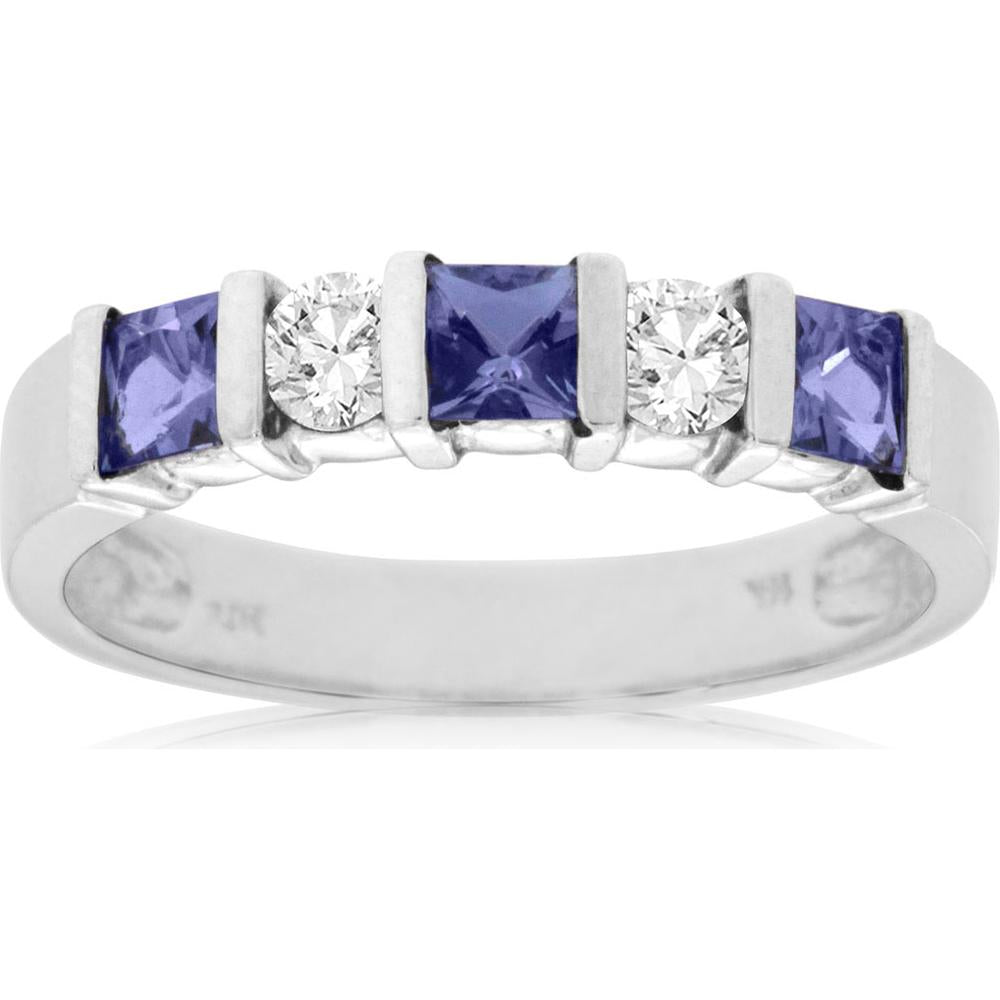 Radiant 14K White Gold Tanzanite and Diamond Band