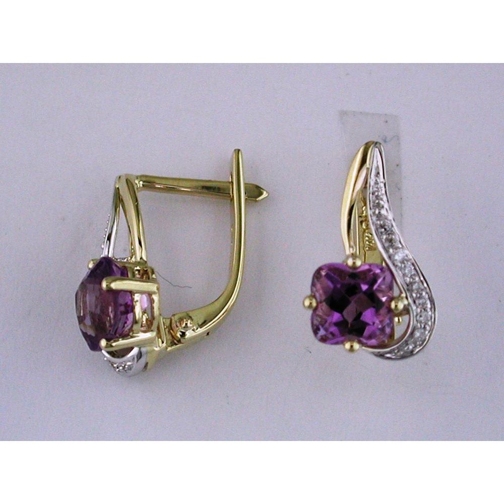 Radiant 14K Yellow Gold Amethyst & Diamond Cushion-Cut Earrings