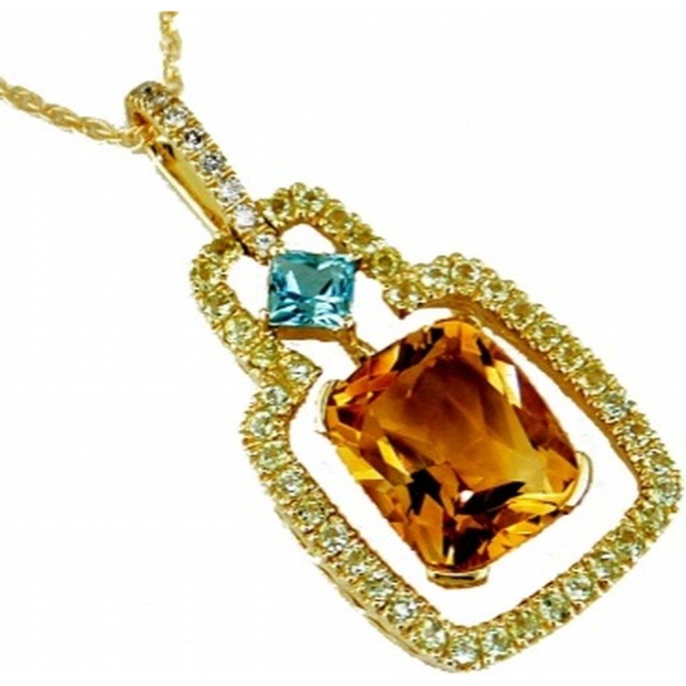 Radiant 14K Yellow Gold Citrine & Diamond Pendant