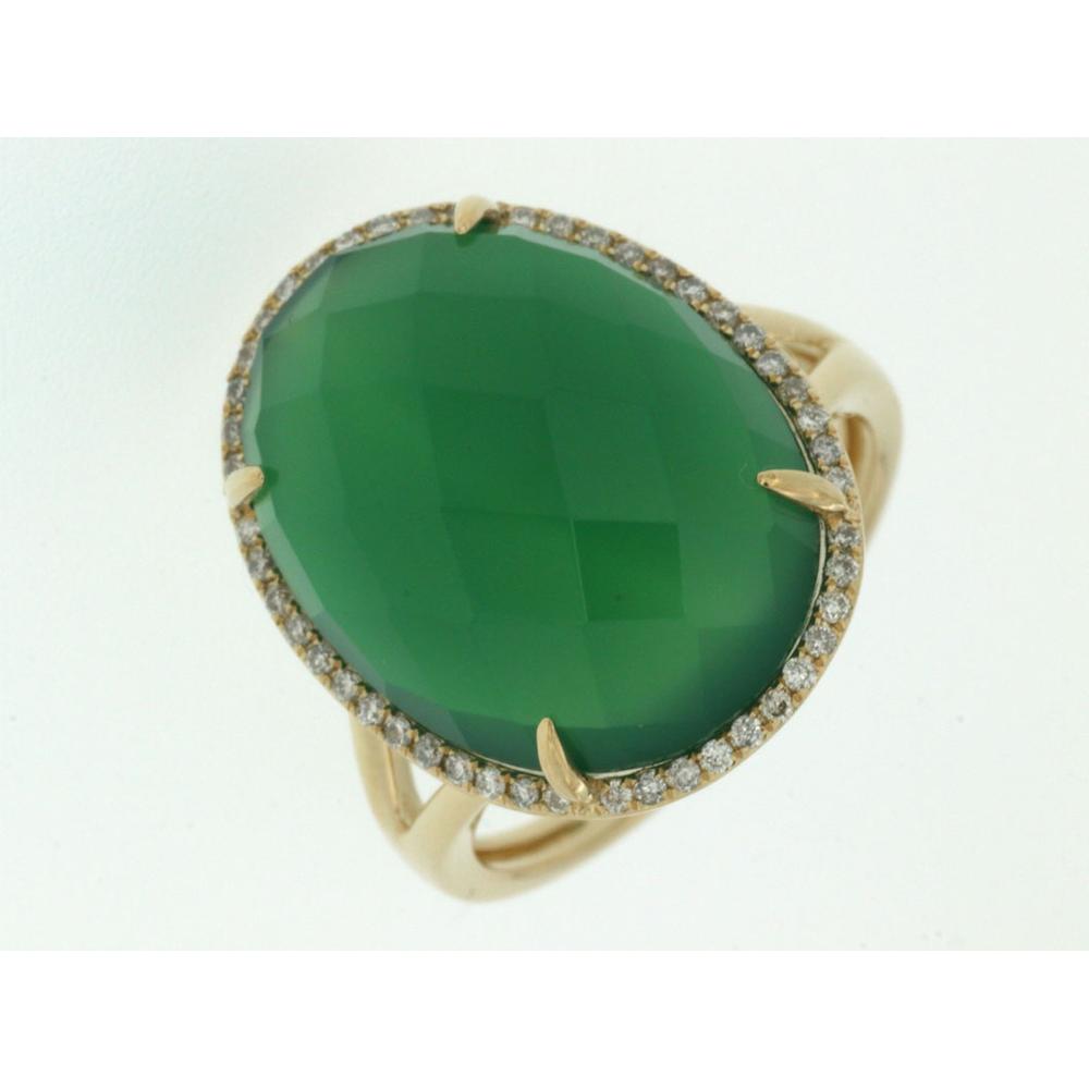 Radiant 14K Yellow Gold Diamond and Agate Statement Ring