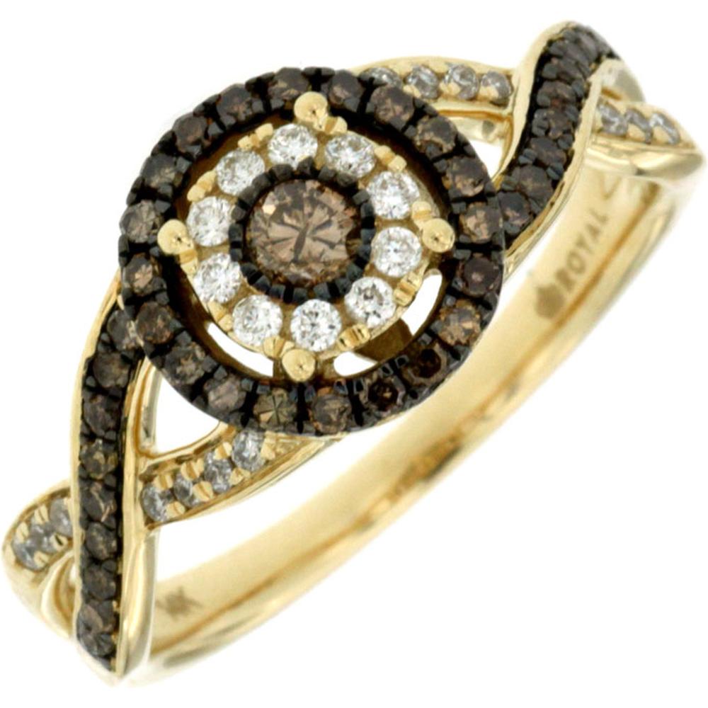 Radiant 14K Yellow Gold Diamond & Mocha Diamond Ring - Luxurious Elegance