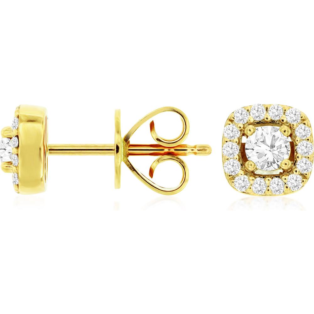 Radiant 14K Yellow Gold Diamond Halo Stud Earrings - 0.40 Carat Total Diamond Weight