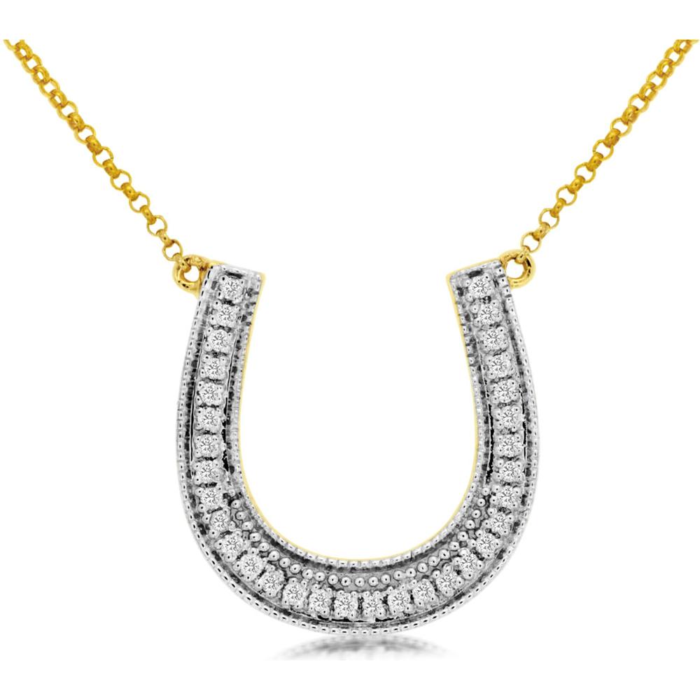 Radiant 14K Yellow Gold Diamond Horseshoe Necklace