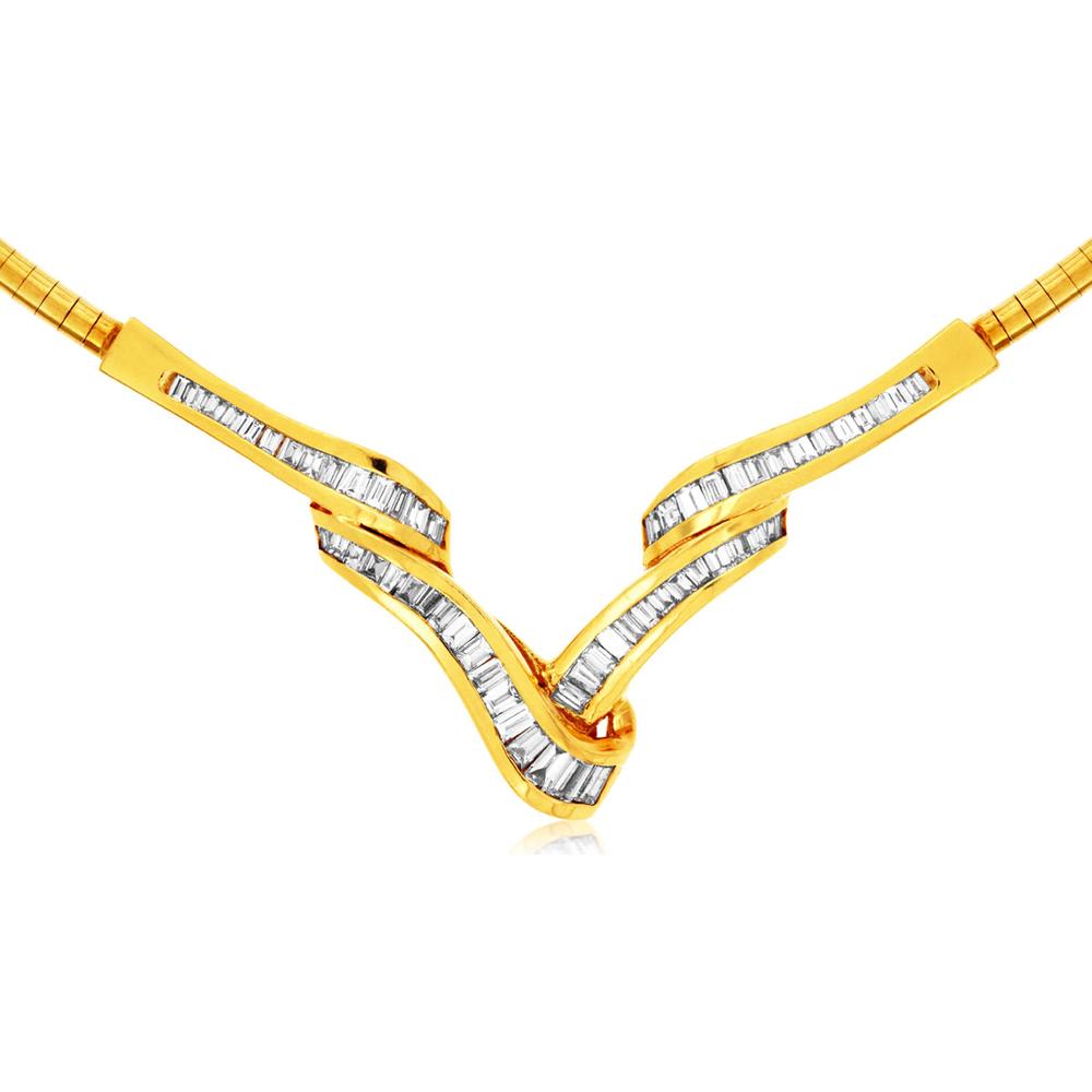 Radiant 14K Yellow Gold Diamond Necklace with Baguette and Round Diamonds - 3.25 Carats Total