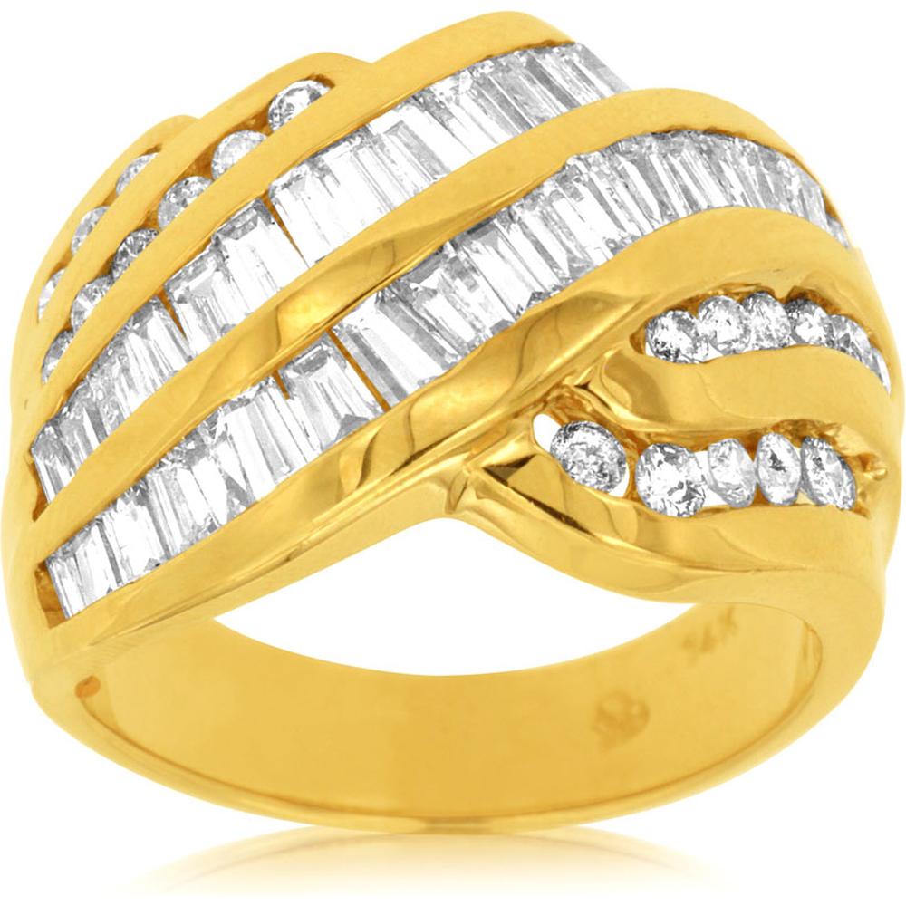 Radiant 14K Yellow Gold Diamond Ring with Baguette and Round Diamonds - 1.70 Carat Total Diamond Weight